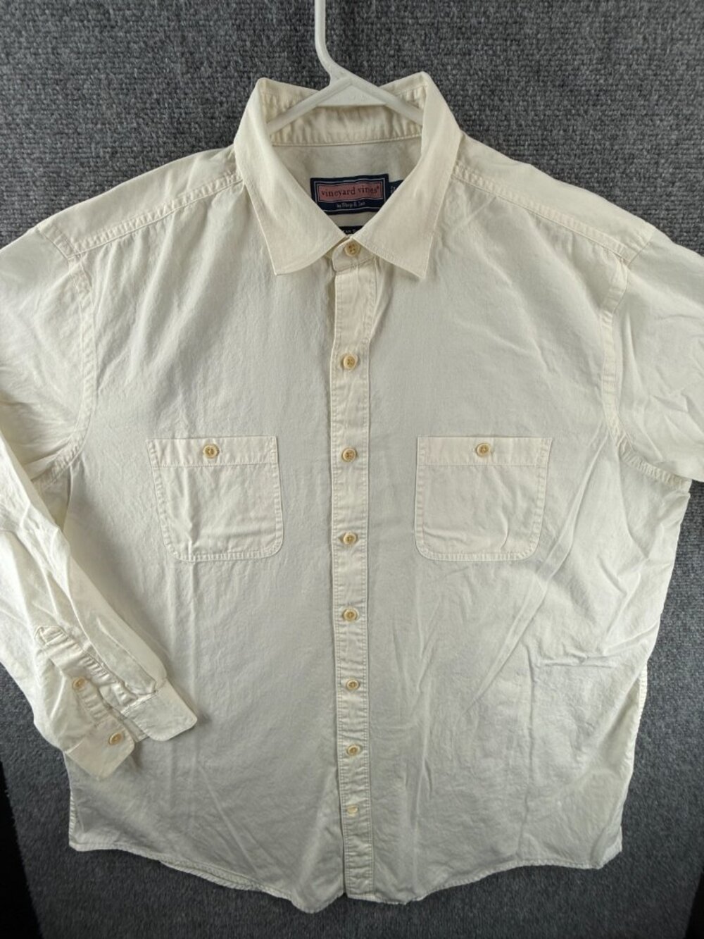 Vineyard Vines Cotton Point XL Ivory Long Sleeve Mens Solid Shirt Stan Button Up